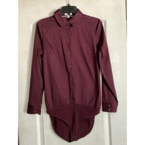 Express Women's Ultimate Essential Fitted Stretch Bodysuit Size L, Burgundy NWOT